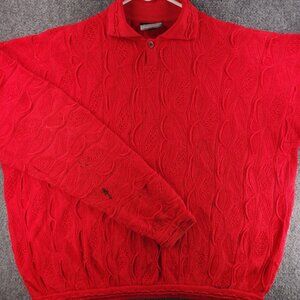 Coogi Australia Sweater Men Knit 3D Red Collared Pullover XL Designer Buttons